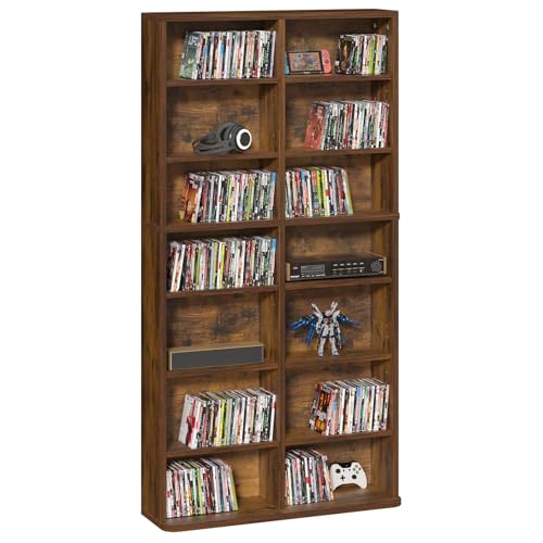 7 Tier Tall Display Cabinet, Brown Media Storage Cabinet | Adjustable Shelves, Free Standing DVD Organizer Shelf, Floor Multimedia Storage Manga Bookshelf for Living Room & Home Office - color: Brown, size: 7-Tier