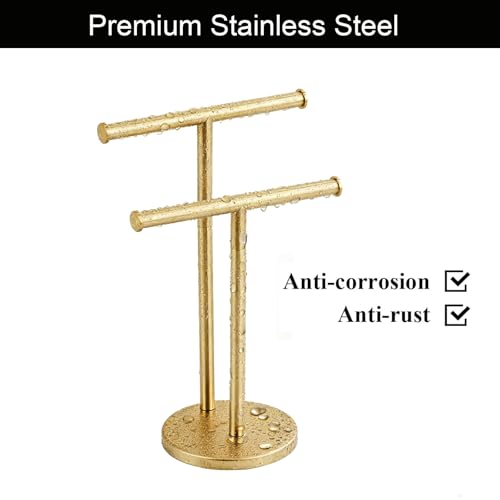 Hand Towel Holder, NEWRAIN Double Countertop Hand Towel Holder Stand, Stainless Steel Free Standing Hand Towel Rack with Heavy Base, for Bathroom Kitchen & Counter top, Brushed Gold - color: Brushed Gold, style: 2-Tier