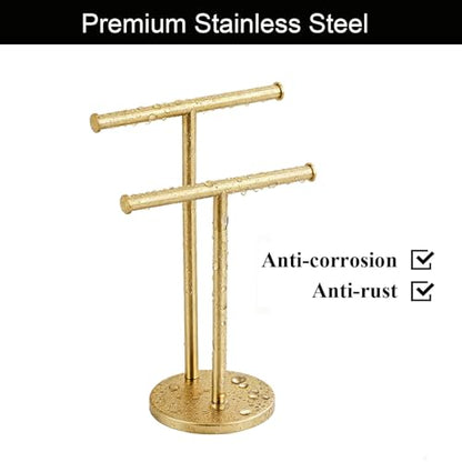 Hand Towel Holder, NEWRAIN Double Countertop Hand Towel Holder Stand, Stainless Steel Free Standing Hand Towel Rack with Heavy Base, for Bathroom Kitchen & Counter top, Brushed Gold - color: Brushed Gold, style: 2-Tier