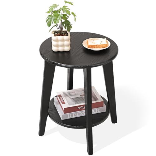 Side End Table Round Black Beside Table Sofa Table Nightstand Modern End Table 2-Tier Small Accent Tables Great for Small Spaces Living Room Bedroom - color: Black