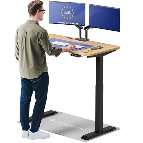 Desktronic HomeOne Standing Desk 48x24 — Ergonomic Sit Stand Home Office Desk, Made in Europe, Electric Dual Motor Height Adjustable, USB & USB-C Charging, Wobble-Free, Touchscreen, 3 Memory Presets - color: Black + Oak, size: 48 x 24 in