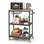 Rolling Kitchen Microwave Cart, 3 Tier Microwave Table Stand with Storage, Kitchen Utility Cart on Lockable Wheels, Small Coffee Cart Shelf Rack Organizer for Kitchen Island Coffee Bar Office Black