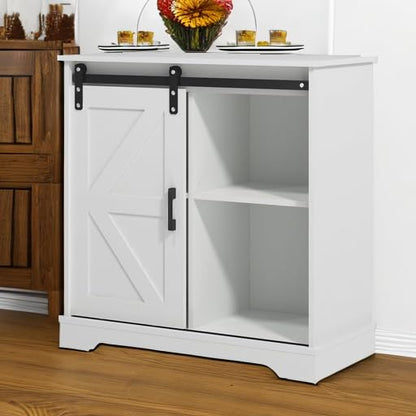 Panana Sliding Barn Door Buffet Sideboard Storage Cabinet Coffee Bar Kitchen Farmhouse Style (White) - color: White
