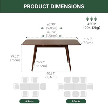 47’’-63’’ 100% Oak Extendable Dining Table and Chairs Set of 4, Solid Wood Folding Kitchen Table, Mid Century Modern Dinner Table for Kitchen, Apartment, Living Room (Walnut, 63''+4Chairs-HSB) - color: Walnut, size: 63''+4Chairs-HSB