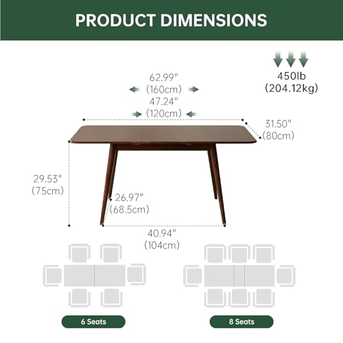 47’’-63’’ Oak Extendable Dining Table and Chairs & Bench Set, Solid Wood Folding Kitchen Table, Mid Century Dinner Table for Kitchen, Apartment, Living Room (Walnut, 63''+2Chairs-HSA+47'' Bench) - color: Walnut, size: 63''+2Chairs-HSA+47'' Bench