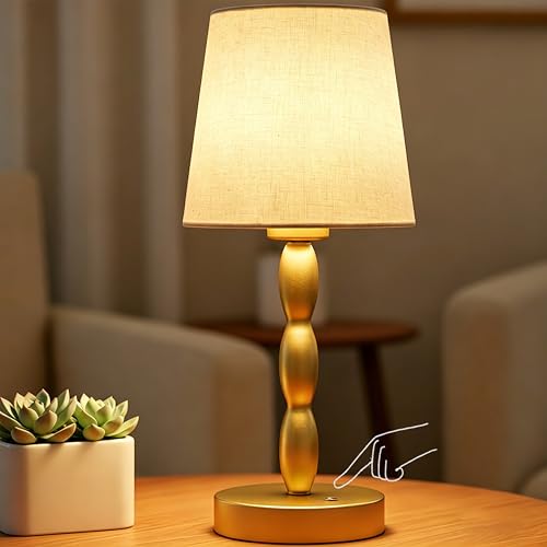 CASTLELIFE Rechargeable Cordless Table Lamp, 5000mAh Battery Powered Touch Desk Lamp, 3-Level & Stepless Dimmable Night Light, Portable Bedside Lamp for Bedroom, Outdoor, Bulb Included, Gold - color: Gold
