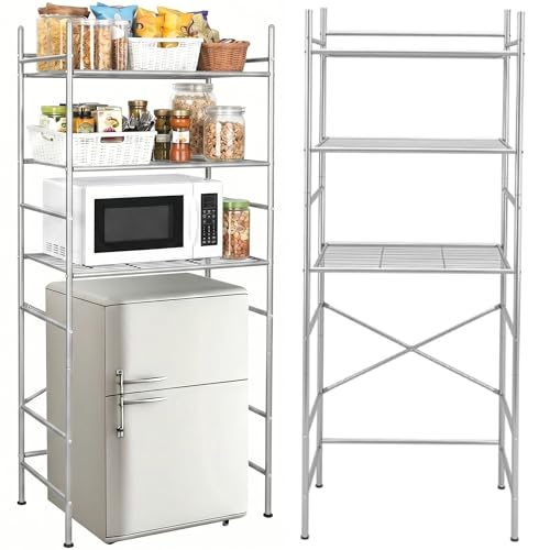 Wesiti 3 Tier Mini Fridge Shelf for Dorm Sliver Mini Microwave Stand | Over the Fridge Metal Storage Shelves Rack for College Dorms Kitchen Bathrooms Home Office