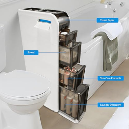 4-Tier Bathroom Floor Cabinet, Narrow Bathroom Storage Cabinet, Mobile and No Installation Required, Perfect for Small Space Laundry Rooms, Toilet Areas, and Living Room Gaps - style: 4-Tier