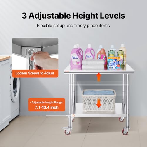 Vevor Mophorn Stainless Steel Work Table 36x24 Inch with 4 Wheels, Casters Heavy Duty Food Prep Worktable for Commercial Kitchen Restaurant, Silver | with 4 Wheels, for Commercial Kitchen Restaurant, Silver - size: 24 x 36 x 32 Inch, style: With Caster