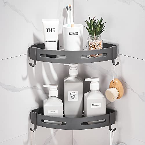 2-Tier Corner Shower Shelf No Drilling Bathroom Shelves Shower Caddies Adhesive Bath Corner Shelf Wall Mounted Bathroom Shower Caddy Organizer - Dark Grey - color: Grey