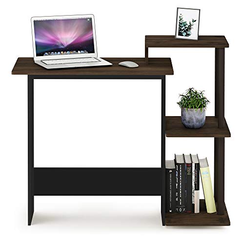Furinno Efficient 29-Inch Brown Computer Desk, Office Desk with 3 Side Shelves, Rectangular Home Office Desk, Gaming Desk for Home Office, Bedroom, Study Room, Brown Walnut - color: Brown Walnut/Brown, size: 28.6-in with 3 Side Shelves