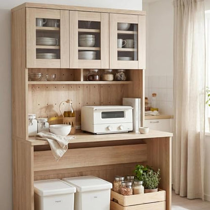 Garvee 71" Large Kitchen Pantry Cabinet with Drawers and Power Outlet, Tall Kitchen Hutch with Countertop for Kitchen,DIY Pegboard and Drawers, Farmhouse Food Pantry for Living Room - color: Natural Wood