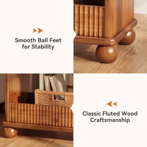 Solid Wood Side Table, 3-Tier Narrow End Table, Nightstands with Shelf Storage for Living Room, Bedroom, Office and Small Spaces, Easy Assembly, Rustic Brown