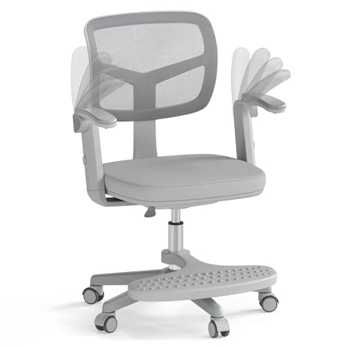 HONEY JOY Kids Desk Chair, Children Study Chair with Adjustable Height/Armrest/Footrest, Swivel Rolling Mesh Task Student Chair, Kids Computer Chair for Teens Girls Boys, Home, School, Office (Grey) - color: Grey