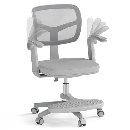 HONEY JOY Kids Desk Chair, Children Study Chair with Adjustable Height/Armrest/Footrest, Swivel Rolling Mesh Task Student Chair, Kids Computer Chair for Teens Girls Boys, Home, School, Office (Grey) - color: Grey