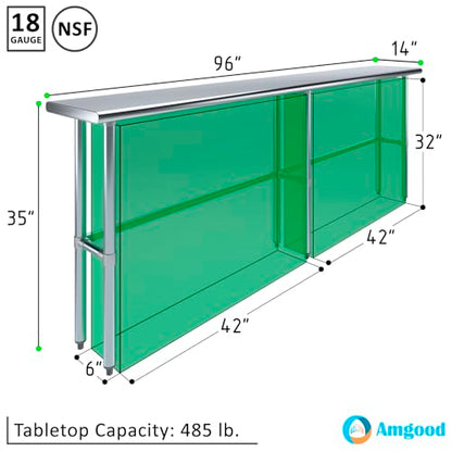 14 in. x 96 in. Open Base Stainless Steel Work Table | Residential & Commercial | Food Prep | Heavy Duty Utility Work Station | NSF - size: 96 in. Length x 14 in. Width