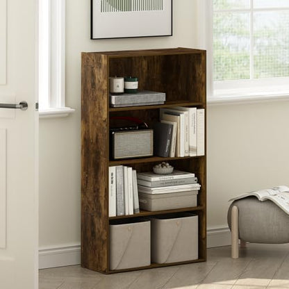 Furinno PASIR Book Shelf, 4-Tier Bookshelf, Bookcase with Open Shelf, 9.4 x 23.6 x 41.7, for Living Room, Bedroom, Home Office, Amber Pine - color: Amber Pine, size: 4-Tier, 9.4 x 23.6 x 42