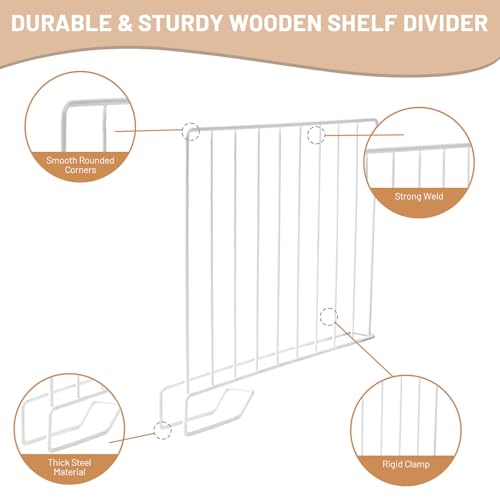 8-Pack 9" Metal Shelf Dividers for Wood Closet Shelves White | Closet Organization, Wardrobe, Bookshelf, Cabinet, Cupboard, Linen Closet Organization Easy to Install - No Tool - size: 8-PACK, style: Metal Height 9inch
