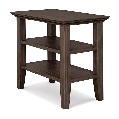 SIMPLIHOME Acadian Narrow Side Table - 14 inch Wide Solid Wood Rectangular End Table with 2 Open Shelves in Farmhouse Brown, Transitional Lamp Stand or Nightstand for Living Room or Bedroom - color: Farmhouse Brown, size: 14 inch, style: End Table