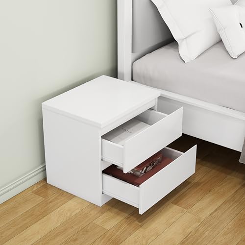 Nightstand with Drawers, Bedside Table with Drawers, Sofa Side Table Storage Cabinet, Night Stand for Bedroom Living Room (1, 2 Drawers White, 19.7" W×15.6" D×18.9" H) - color: 2 Drawers White