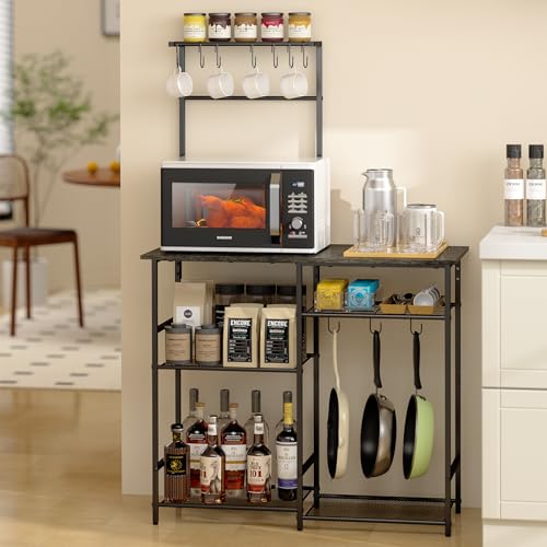 3IngSeagulls Baker's Rack for Kitchen with Storage, Microwave Stand with Adjustable Shelves, Kitchen Stand with 10 S Hooks, 6-Tier Coffee Bar Station, Storage Shelves for Spices, Pots, Gray - color: Grey
