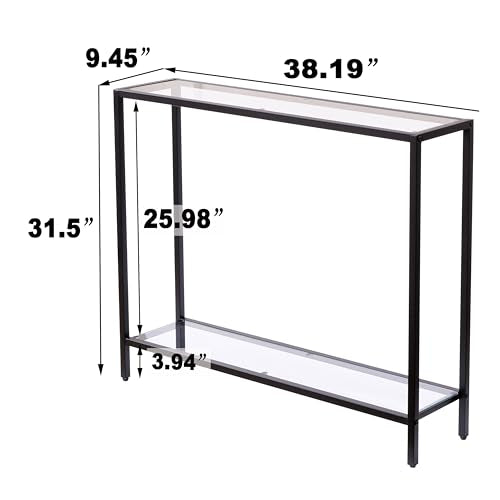 MAJARO Small Modern Console Table for Entryway, Tempered Glass with Metal Frame Sofa Table for Living Room, Hallway, Office (Double-Layer, Black) - color: Black, style: Double-layer