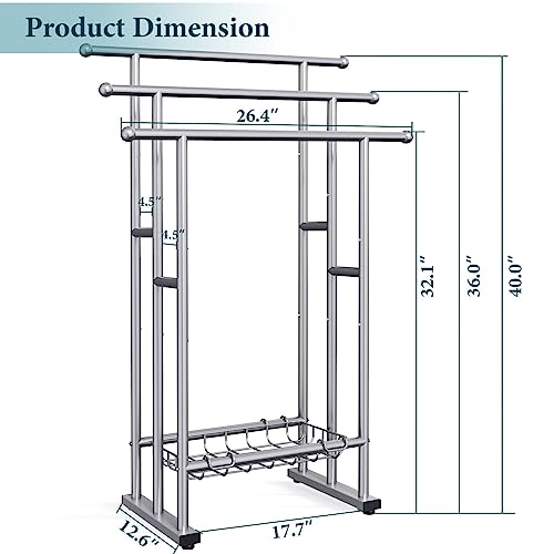Kayfia 40'' Freestanding 3 Tier Alloy Steel Towel Rack with Storage Basket | Dual-Use Drying & Display Rack, Holds Oversized Bath Towels & Blankets, Fits Bathroom, Tub, Shower, Poolside, Silver - color: Grey