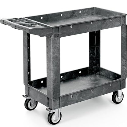 YITAHOME Grey Utility Cart on Wheels, 550 lbs Capacity, 40 x 17 Inch | Rolling Work Carts with Wheels, 2 Shelf Heavy Duty Plastic Service Cart Suitable for Warehouse, Garage, School & Office