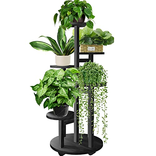 GEEBOBO 5 Tiered Tall Plant Stand for Indoor | Wood Plant Shelf Corner Display Rack, Multi-tier Planter Pot Holder Flower Stand for Living Room Balcony Garden Patio, Black - color: 5tier-black