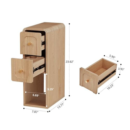 Narrow Nightstand with 2 Drawers, Small Bedside Tables, Mid-Century Modern Slim Night Stand with Storage, Wooden End Table for Small Spaces, Bedroom, Living Room (Natural-1PCS) - color: 2drawers-natural-1pcs