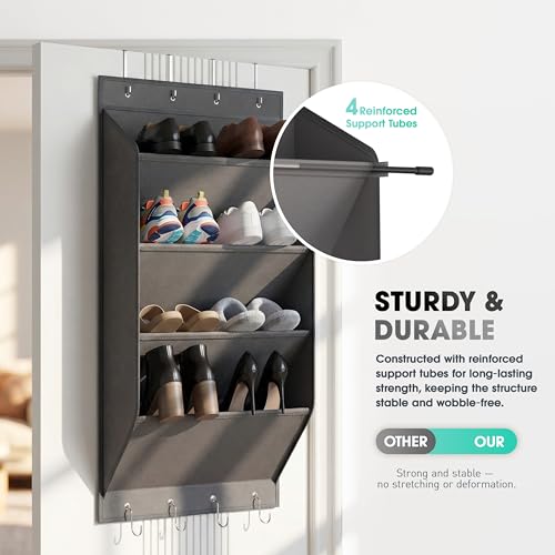 WVM Over The Door Shoe Organizer with Large Deep Pockets, Hanging Closet Shoe Rack for Large Shoes, Boots, Multifunctional Entryway Door Hanger with Hooks - style: New Grey