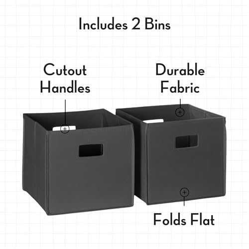 RiverRidge Folding Storage Bins - 2-pack of 10in Tall Charcoal Gray Cubes | Fabric Bins, Set of 2 Storage Cubes, Cut-out Handles, Playroom Closet Organizer, Collapsible Cubby with Bottom Board Insert - color: 2 Charcoal Gray 10in H Bins