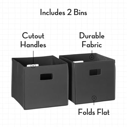 RiverRidge Folding Storage Bins - 2-pack of 10in Tall Charcoal Gray Cubes | Fabric Bins, Set of 2 Storage Cubes, Cut-out Handles, Playroom Closet Organizer, Collapsible Cubby with Bottom Board Insert - color: 2 Charcoal Gray 10in H Bins