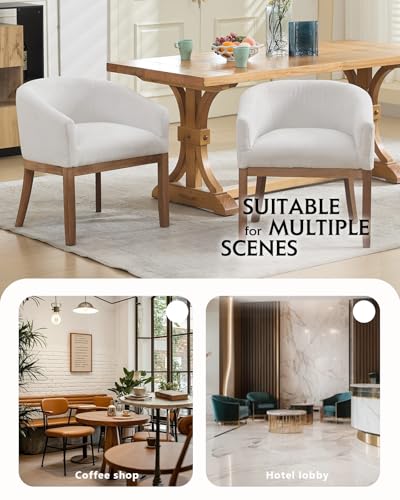 Barrel Dining Chair with Arms Set of 2, Upholstered Linen Armchair, Curved Back Mid-Century Accent Chair with Solid Wood Legs for Kitchen Dining Room, Breakfast Nook, Home Office, Beige - color: Beige