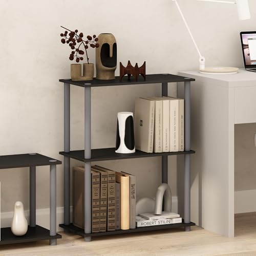 Furinno Turn-N-Tube Storage Shelves, 3-Tier Book Shelf, Corner Shelf, Toolless Open Shelves, for Organization and Storage, Living Room, Bedroom, Entryway, Laundry, Black - color: Black/Grey, size: 3-Tier