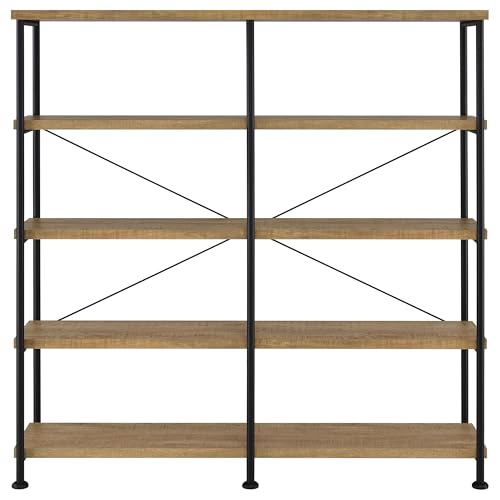 Coaster Home Furnishings - Analiese - Wood and Metal - 4-Tier Double Bookshelf with Open Shelves, X-Back Bracing, and Rectangular Frame - Home Office - 63-Inch - Mango - 801853 - color: Mango