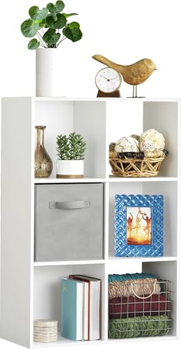 Whitmor 6 Cube Bookcase, 3 Tier Stackable MDF Bookself, Open Storage Display Organizer, Storage Cabinet for Living Room, Bedroom, Home, Office, 23.7" L x 11.7" W x 35.2" H, White - color: White, size: 6 Cube, 23.7"L x 11.7"W x 35.2"H