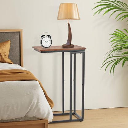 C-Shaped End Table, for Living Room, Bedroom, Small Spaces, TV Tray Couch Side Tables Laptop Table, Rustic Brown and Black - color: Brown