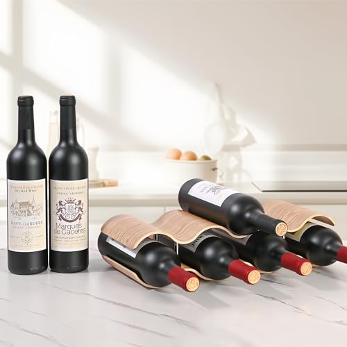 Countertop Wine Rack - 7 Bottle Freestanding Wine Bottle Holder Stand - 2 Tier Wooden Wine Storage Rack - Wavy Wine Organizer for Cabinet Pantry Home Kitchen Bar - size: 2 Tier - 7 Bottle