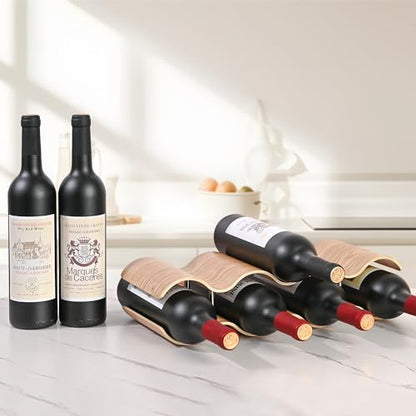 Countertop Wine Rack - 7 Bottle Freestanding Wine Bottle Holder Stand - 2 Tier Wooden Wine Storage Rack - Wavy Wine Organizer for Cabinet Pantry Home Kitchen Bar - size: 2 Tier - 7 Bottle