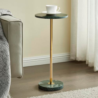Premium Small Round Natural Marble Stone Pedestal Side Table, End Table, Mini Drink Table with Upgraded Weighted Marble Base, for Livingroom, Bedroom, Bathroom, Balcony, Small Spaces (Emerald Green)