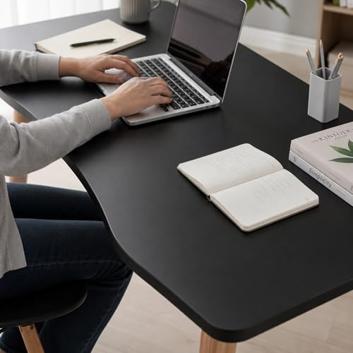 40” Black Computer Desk, 15° Arc Writing Table, Home Office & Gaming, Rounded Corner Enhance Stability with Leg Support
