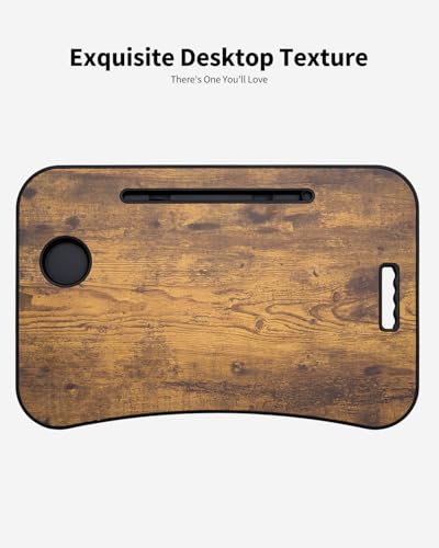 Foldable Lap Desk, Laptop Bed Desk, Portable Lap Table, Laptop Bed Table with Cup Holder & Tablet Slot & Lifting Handle for Working Writing Drawing & Eating - Brown - color: Brown