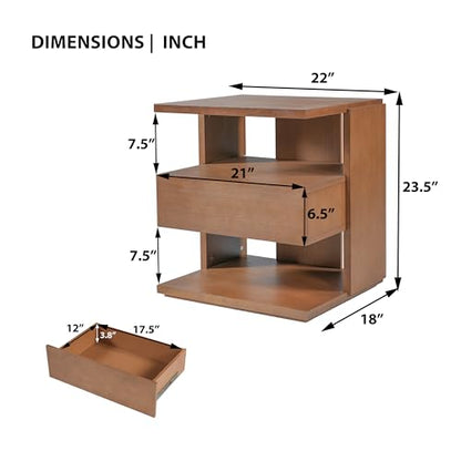 Christopher Knight Home 22" Mid Century Modern Nightstand Set of 2, Wooden Bedside Table with Drawer & 3 Tier Open Shelves, Small Side End Table Night Stand for Bedroom Living Room Small Space, Brown - color: Brown, size: 2pcs