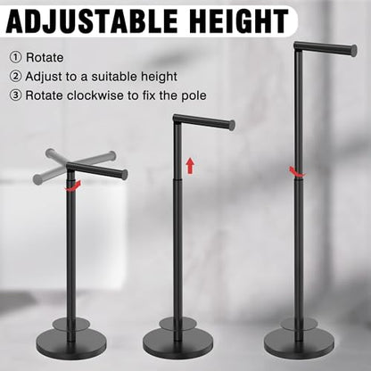 Toilet Paper Holder Stand 1 pc, Height Adjustable, Reserve Tissue for 6 Spare Rolls, Bathroom Storage, Rustproof with SUS304 Stainless Steel (Matte Black) - color: Matte Black