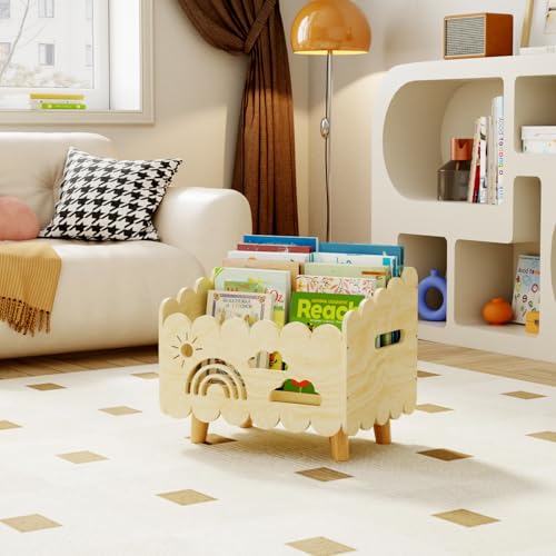 Wood Kids Bookshelf, Montessori Bookshelf, With 2 Adjustable Dividers, Suitable Kids Rooms, Nursery & Classroom, Kids Bookshelf And Toy Storage, Toddler Book Rack, Nursery Book Shelves, Kids Bookcase - color: Wood Color(stationary)