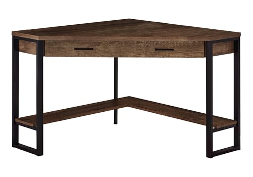 Pemberly Row Home Office Corner Computer Desk, 42" L, Reclaimed Wood Brown and Black Finish, Metal Frame, 1 Drawer, Bottom Shelf, Traditional Style Writing Desk for Work or Laptop Use - color: Brown- Black