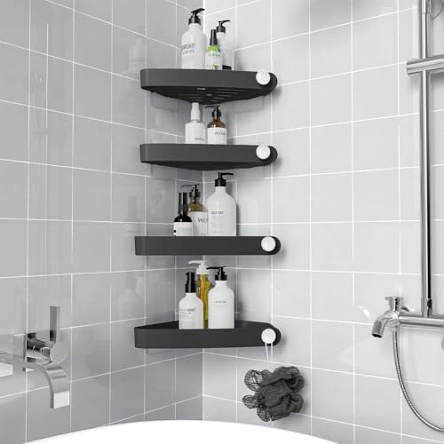 Sotfamily Plastic Shower Caddy Corner (for 90° Only), 4 Pack, Black | Adhesive Corner Shower Shelves for Smooth Wall Bathroom Organizers and Storage, Bathroom Decor - color: Black, size: 4 Pack