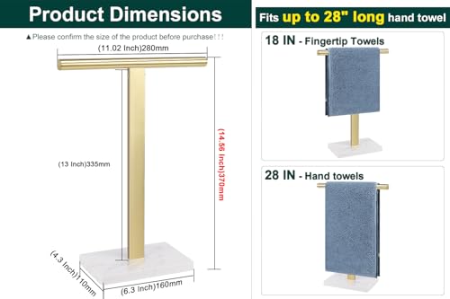 Hand Towel Holder, T-Shape Hand Towel Stand for Bathroom, Hand Towel Rack Bar Standing for Vanity Kitchen Countertop, 304 Stainless Steel, Marble Base (Gold) - color: Gold