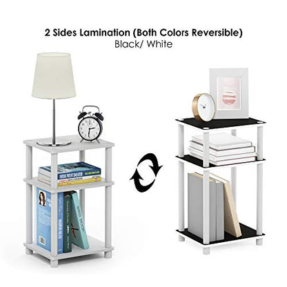 Furinno JUST Side Table, 3-Tier End Table, Open Shelves Night Stand, Bedside Table, Toolless Assembly, for Living Room, Bedroom, Bathroom, White(Espresso) - color: White/Espresso, size: 3-Tier, Round Pole, style: 1-Pack